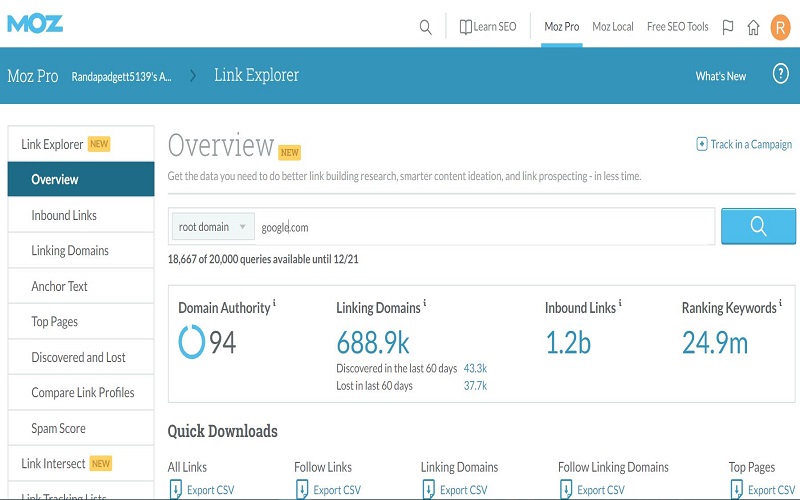 Seo Tools - Moz Dashboard 