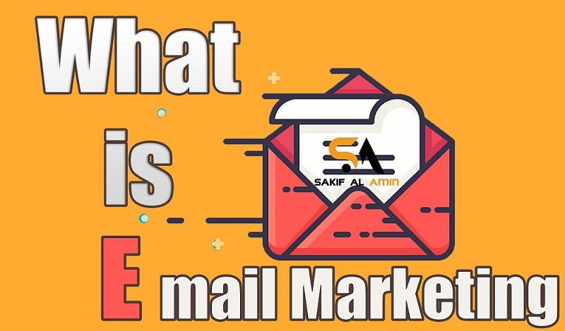 What is Email Marketing written in an orang color background beside a red color envelop